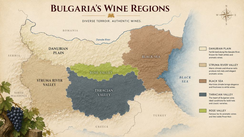 Bulgaarse wijnregio's - kaart met alle wijnregio's van Bulgarije