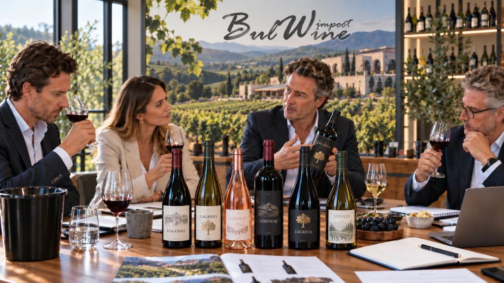 Bulwine Import voor wijnformules en inkoopgroepen – selectie, proeven en commerciële afstemming Proeverij en gerichte selectie van Bulgaarse wijn van de inheemse Bulgaarse druiven Mavrud, Melnik, Gamza en Rubin voor wijnformules en inkoopgroepen door Bulwine Import.